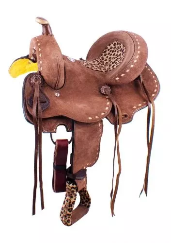 13" Double TYouth Hard Seat Barrel style saddle with Cheetah Seat