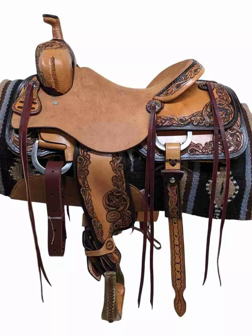15.5″ New Loredo Western Ranch Cutting Leaf Tooling Saddle 1-1143