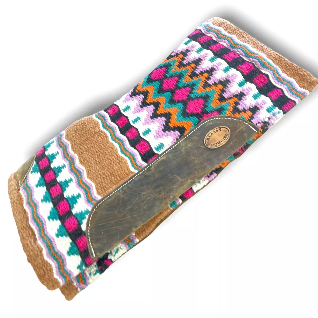 28x30 Barrel Style Turquoise, Orange And Black Colored Memory Felt Bottom Saddle Pad