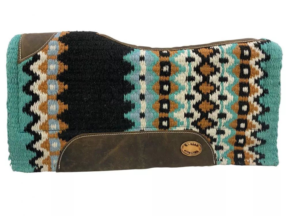 28x30BARRELSTYLE TURQUOISE, ORANGE AND BLACK COLORED MEMORY FELT BOTTOM SADDLE PAD