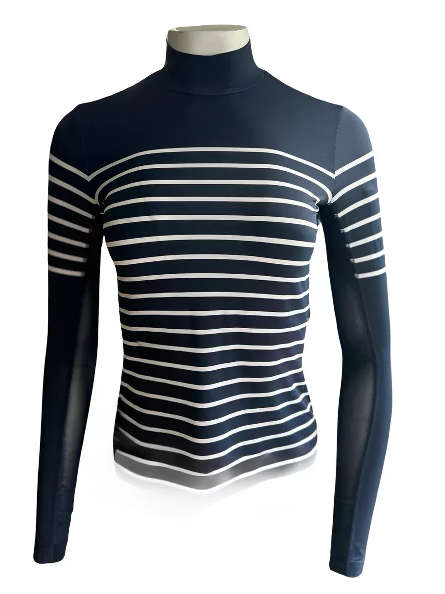 70° - French Stripe Performance Mock Neck - Dark Navy/White Stripe -