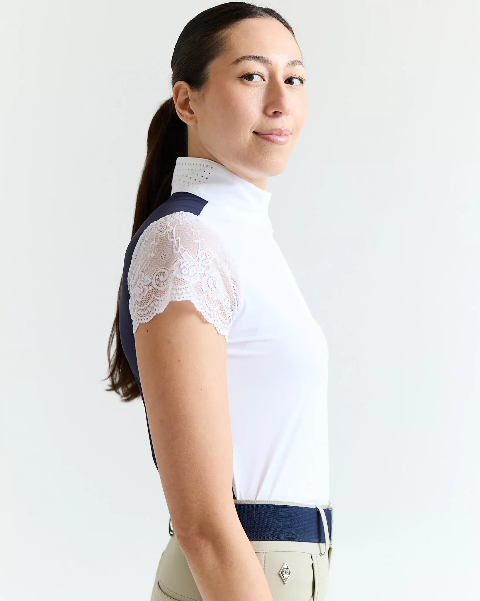 70° - Lace Sleeve Show Shirt - White/Navy