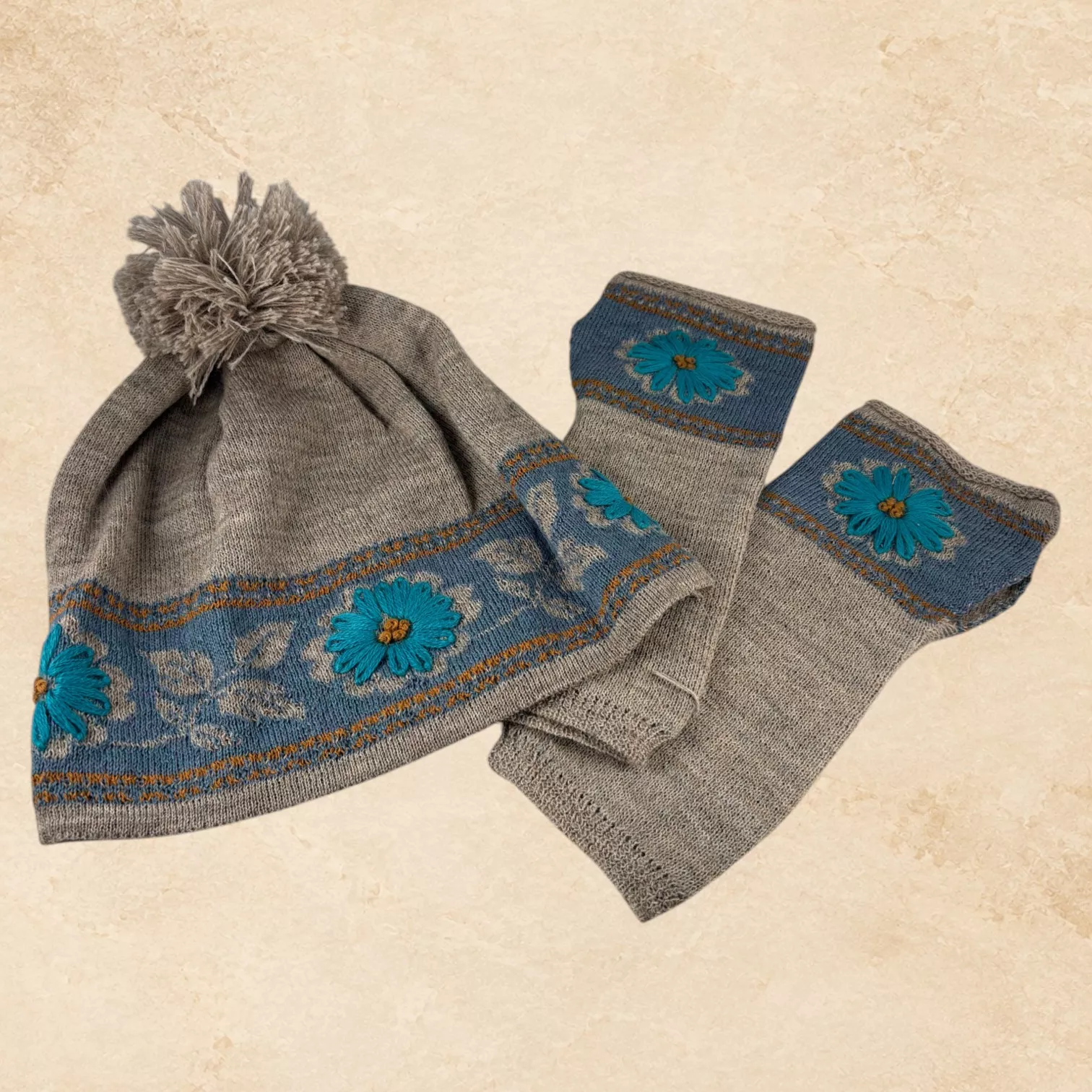 Alpaca Beanie & Glove Set Turquoise Meadow