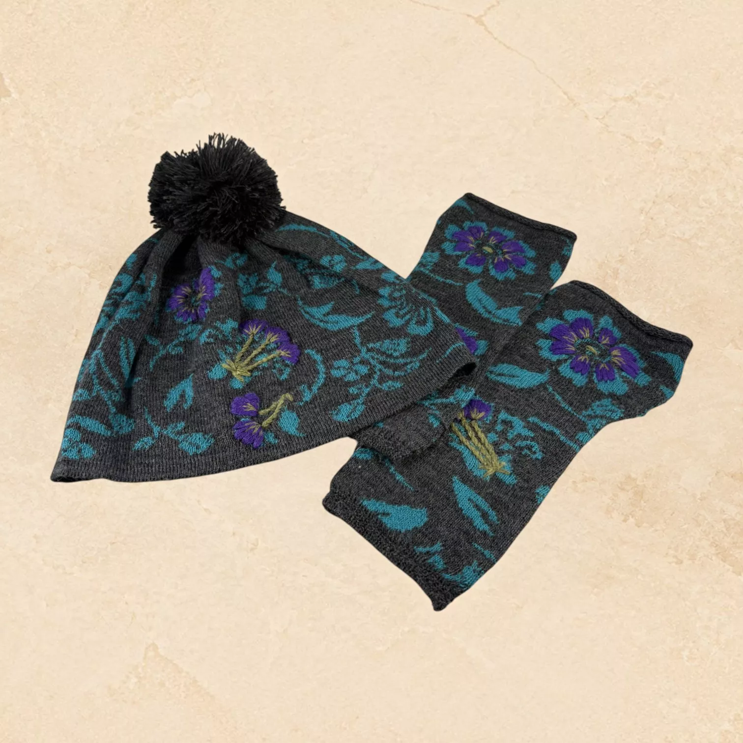 Alpaca Beanie & Glove Set Turquoise Prairie