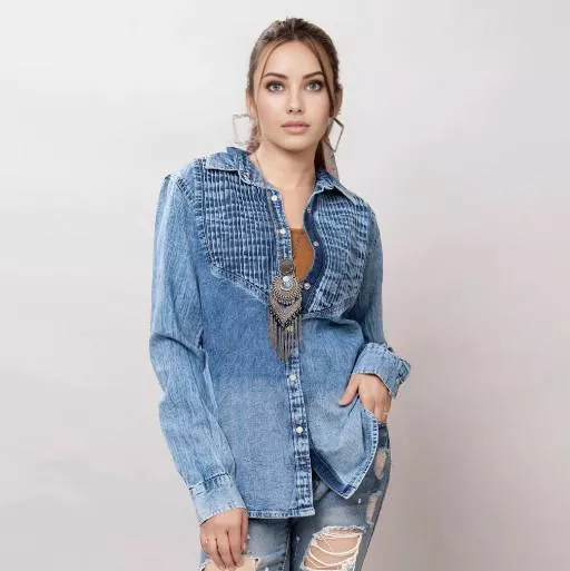 American Darling Denim Shirt with Sunflower Tooled Back Yoke ADSH018