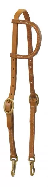 ARGENTINA COW LEATHER ONE EAR HEADSTALL WITH SOLID BRASS BUCKLES AND BIT SNAPS.