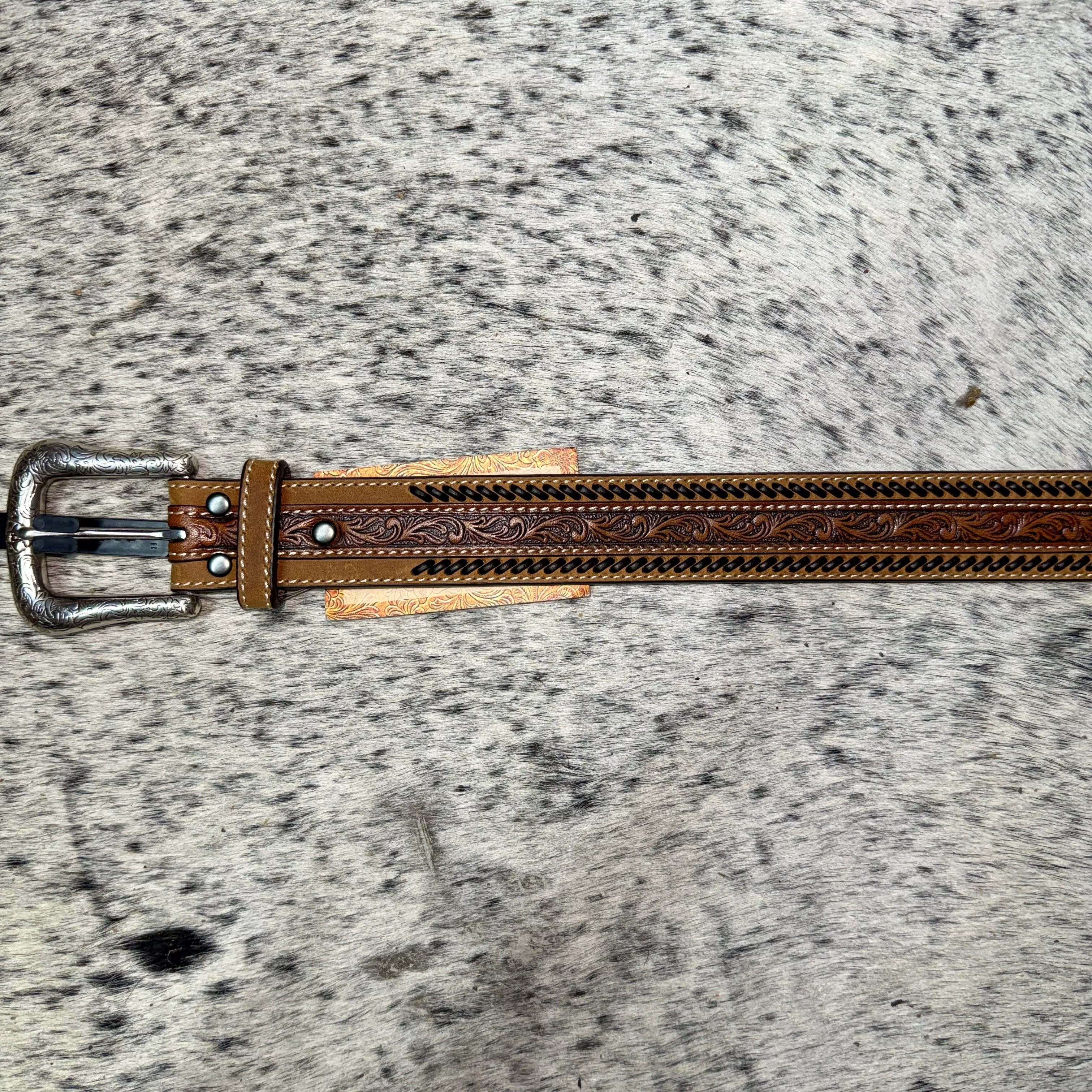 Ariat Men’s Brown Tooled Lace Belt