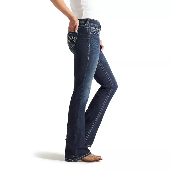 Ariat Womens R.E.A.L. Mid Rise Stretch Whipstitch Boot Cut Jean