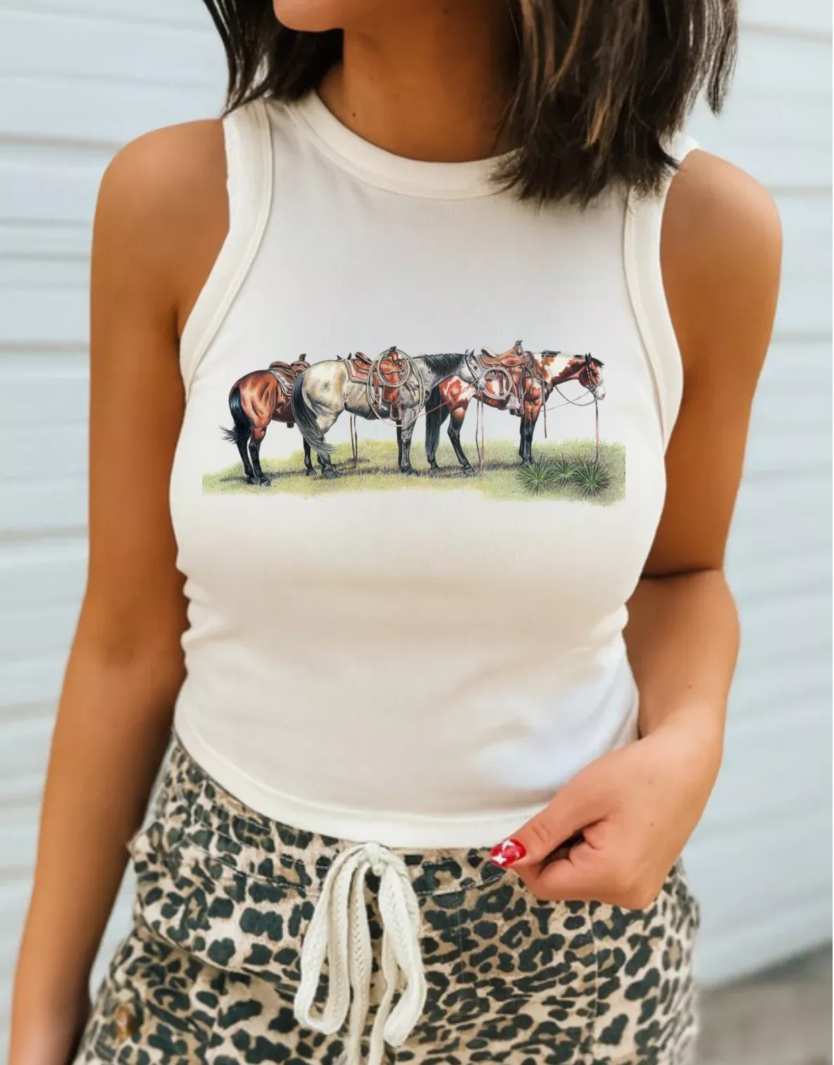 Arrow F - Saddle Up - Western Graphic Cropped Tank -