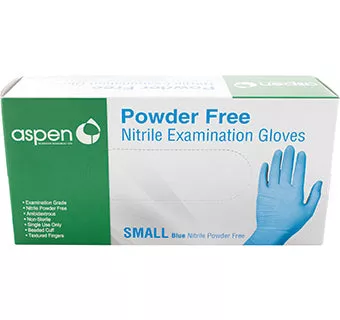Aspen Nitrile Exam Gloves Powder-Free, Small 100/Pkg