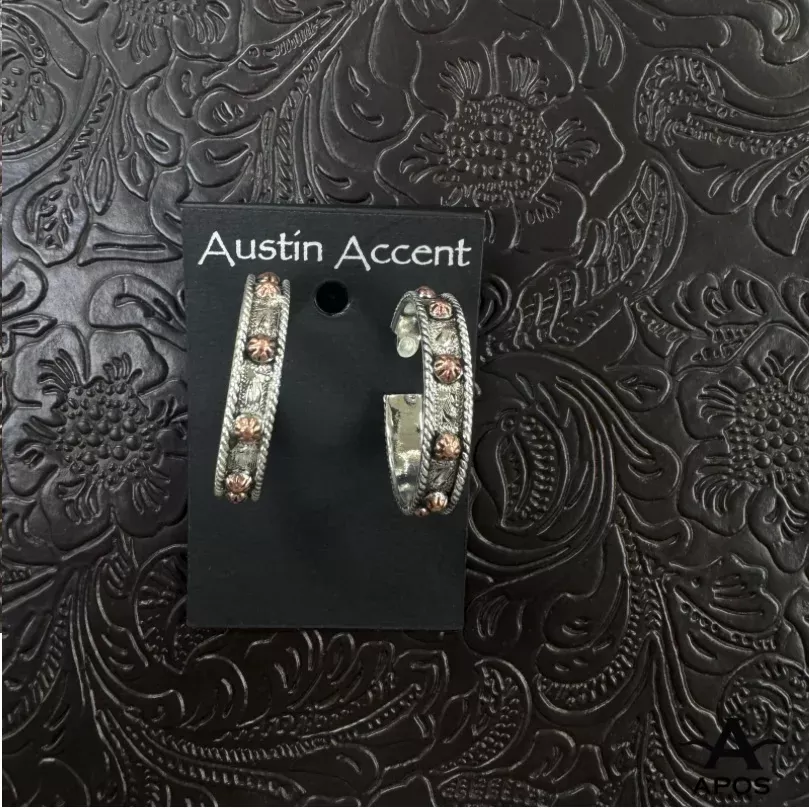 Austin Accent Earring Hoop Shiny Sil W/ Cop Accent ER293S
