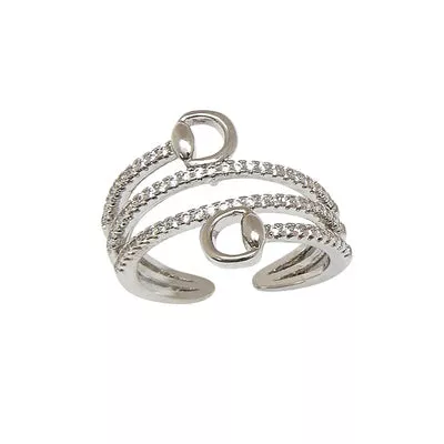 AWST Int'l Rhodium Spiral Rhinestones & Snaffle Bit Adjustable Ring