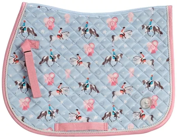 Bambino Pony Print Saddle Pad - Pale Blue /Pink