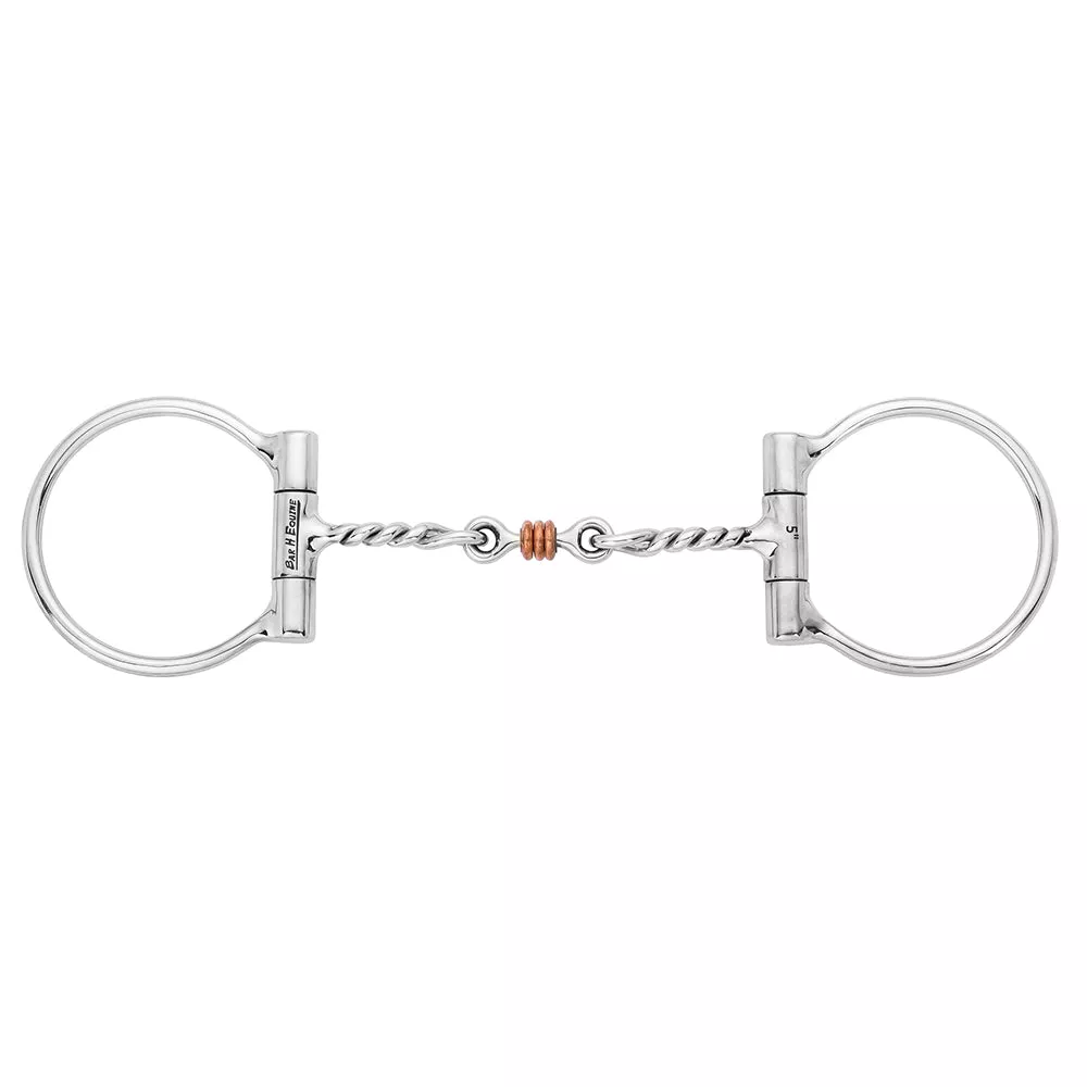 BAR H EQUINE Western D-Ring Snaffle Bit Twisted Mouth with Copper Rings