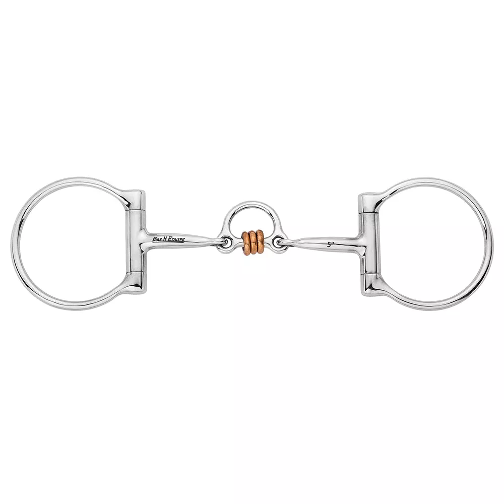 BAR H EQUINE Western D Ring with Ported Copper Roller Dogbone Mouthpiece