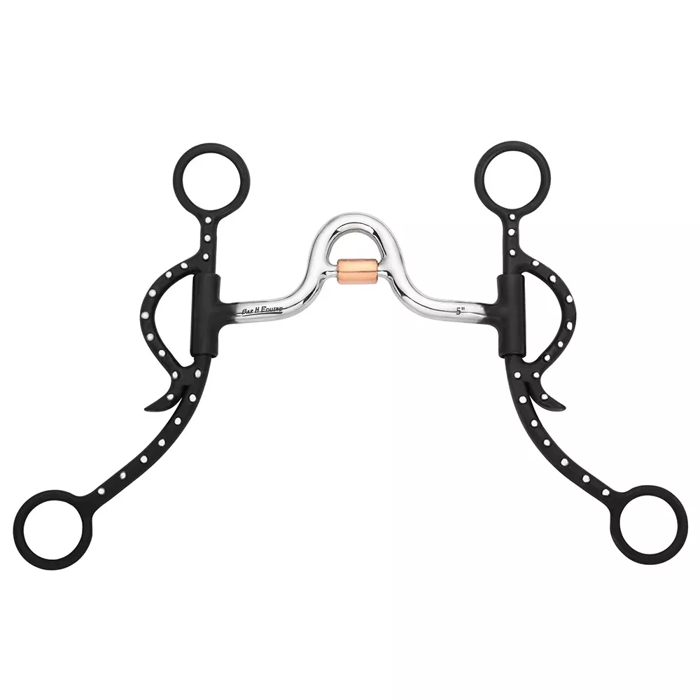 BAR H EQUINE Western Low Port Bit with Copper Roller & Silver-Dotted Shanks