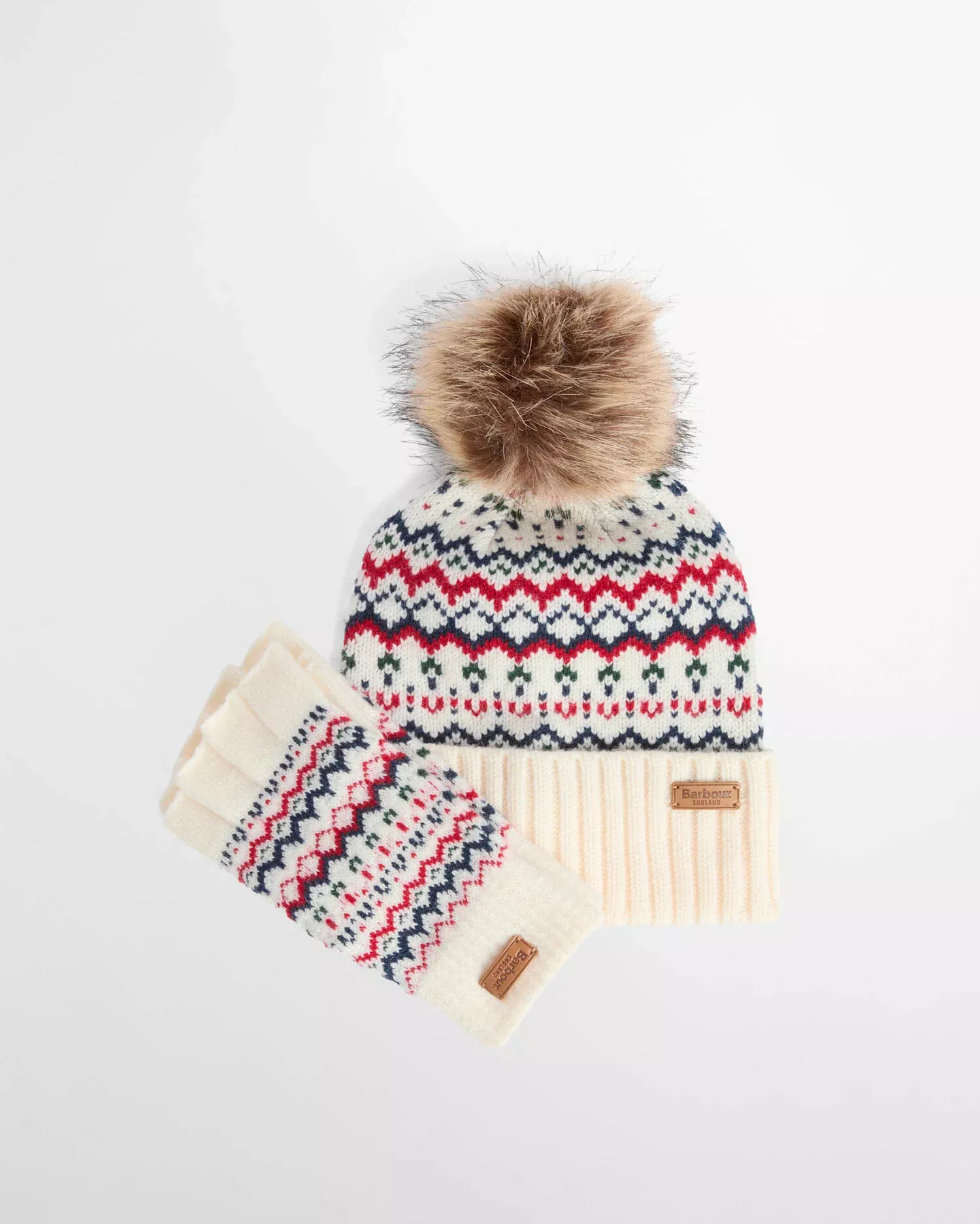 Barbour Holly Beanie & Gloves Gift Set - antique white