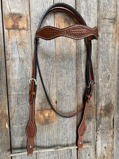 Basketweave Medium Oil Browband Headstall