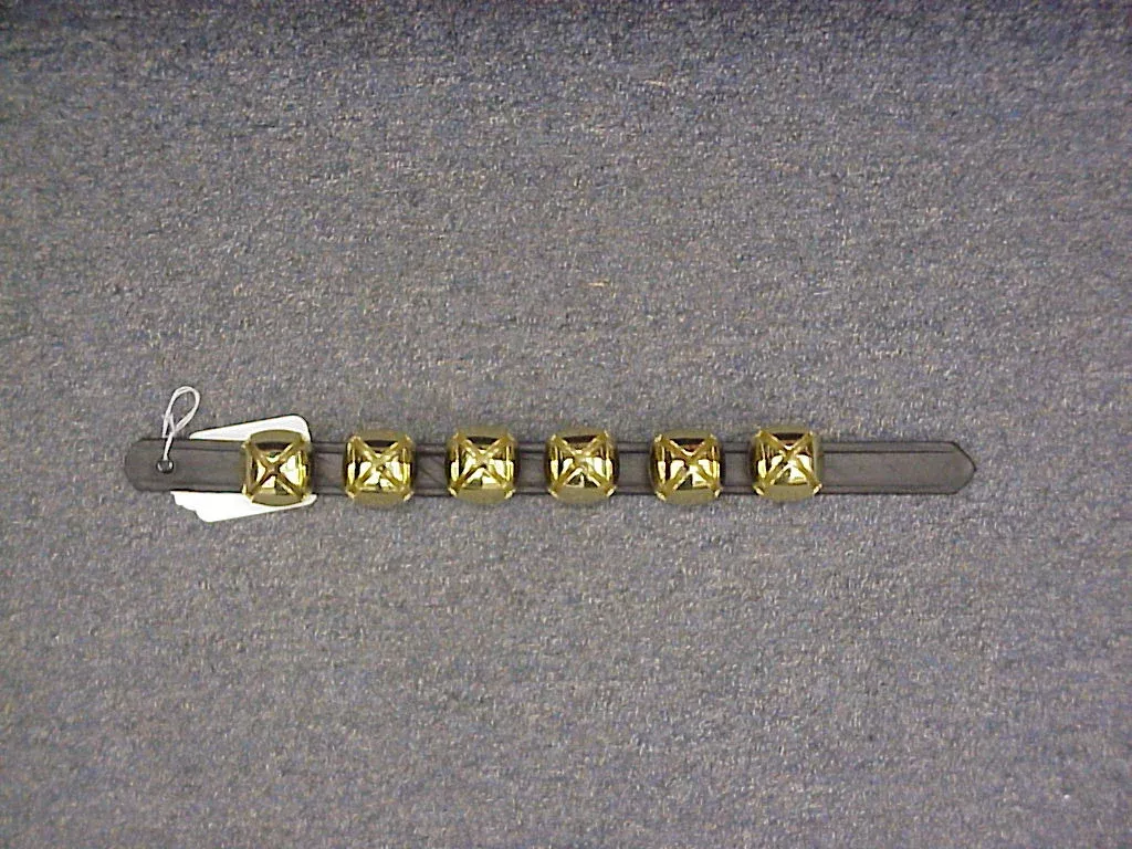 Bells 6 On Leather Strap 1" X 16" Brass