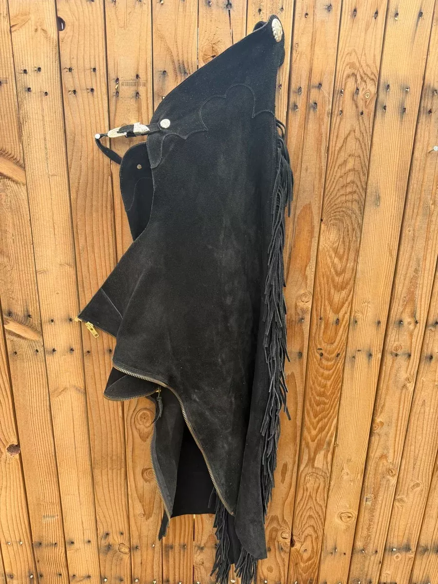 Black Fringed Leathe Roughout Shotgun ChapsCH1130