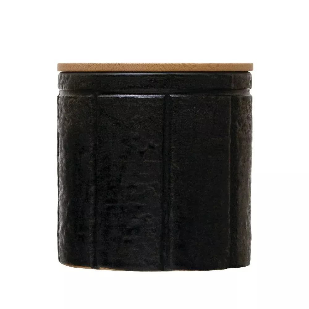 Black Stoneware Canister w/ Lid