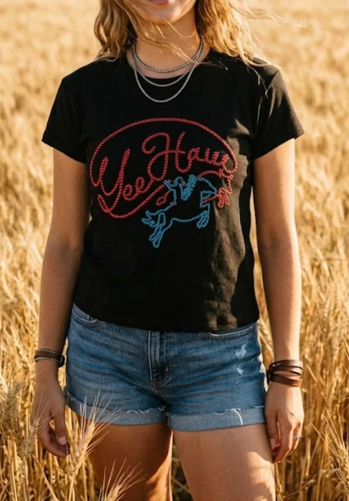 Black Yee Haw Puff Print Tee
