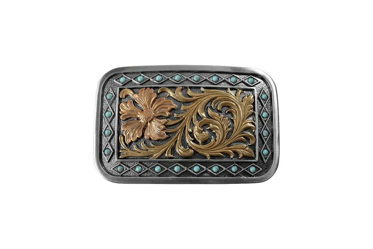 Blazin Roxx Rectangle Floral Turq Dot Buckle
