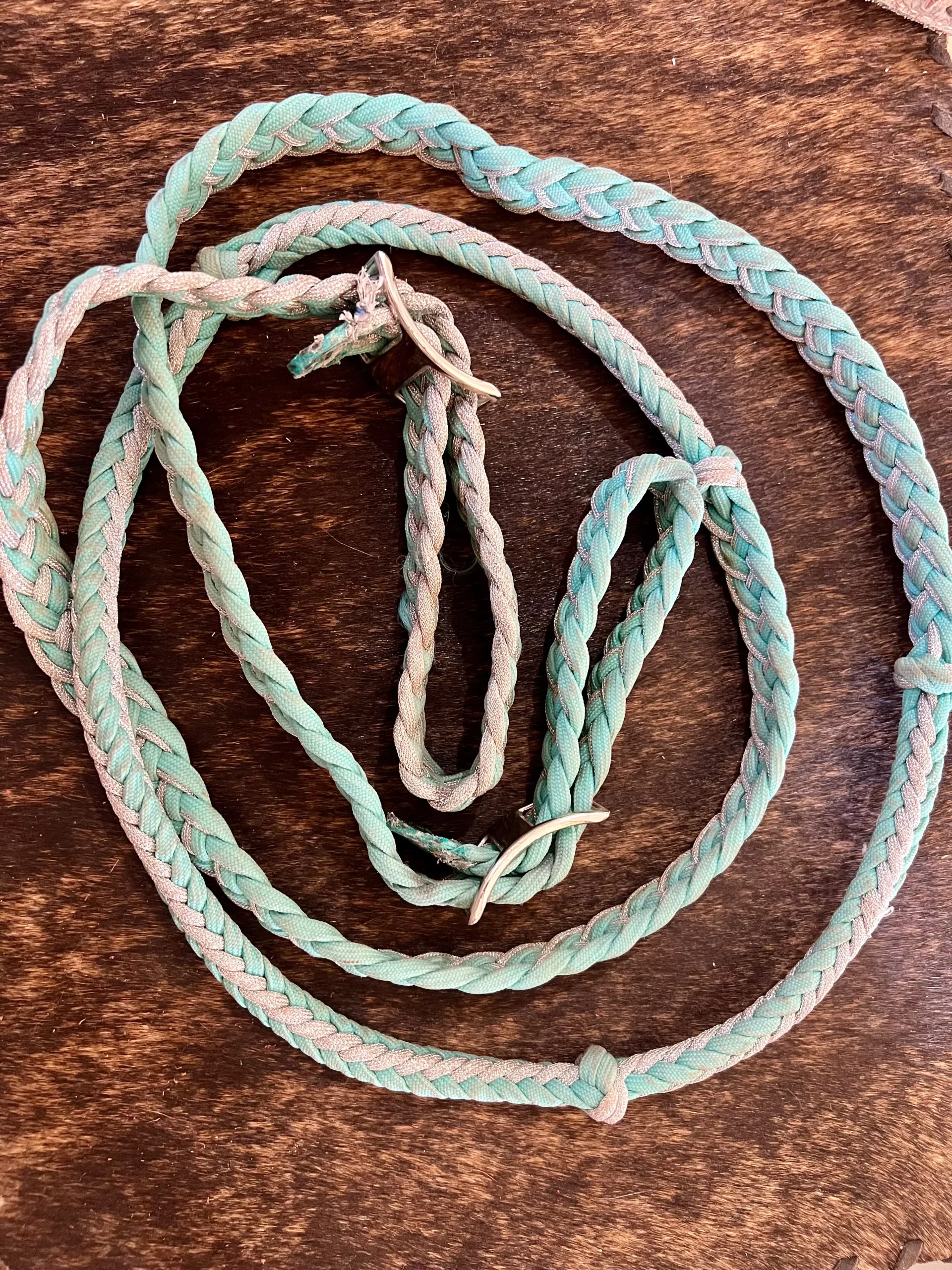 Braided Barrel Reins - Turquoise and Silver