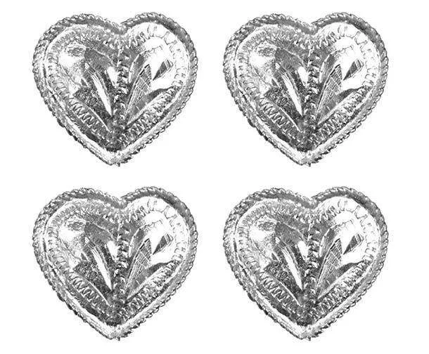 Brass Silver Heart Western Concho with Rope Edge - Lot of 4