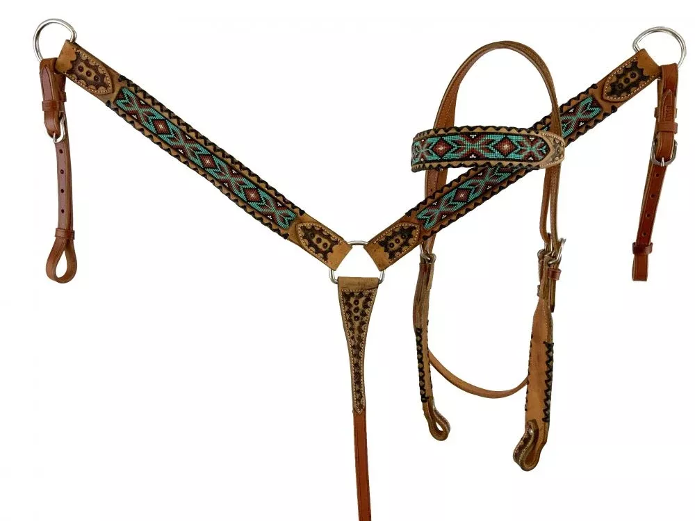 BROWBAND BEADED BROWBAND HEADSTALL AND BREAST COLLAR SET