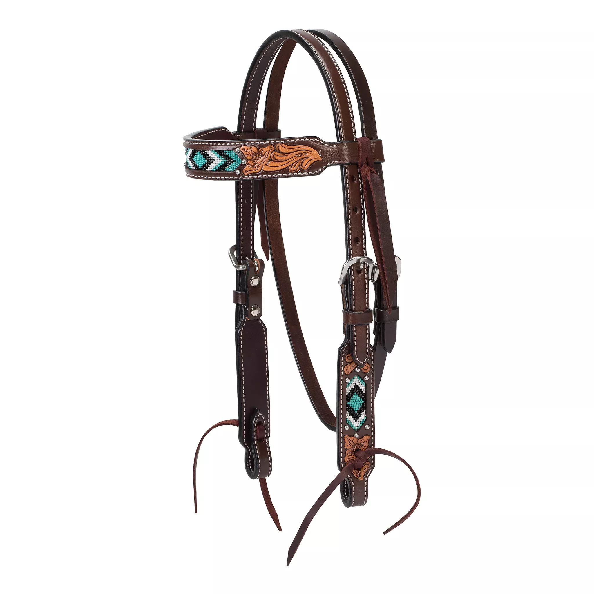 Browband Headstall, Turquoise Beaded, 5/8", Pony