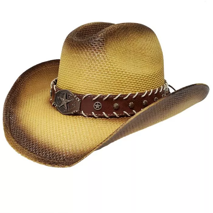 BROWN TEA STAINED WESTERN HAT WITH STAR BAND