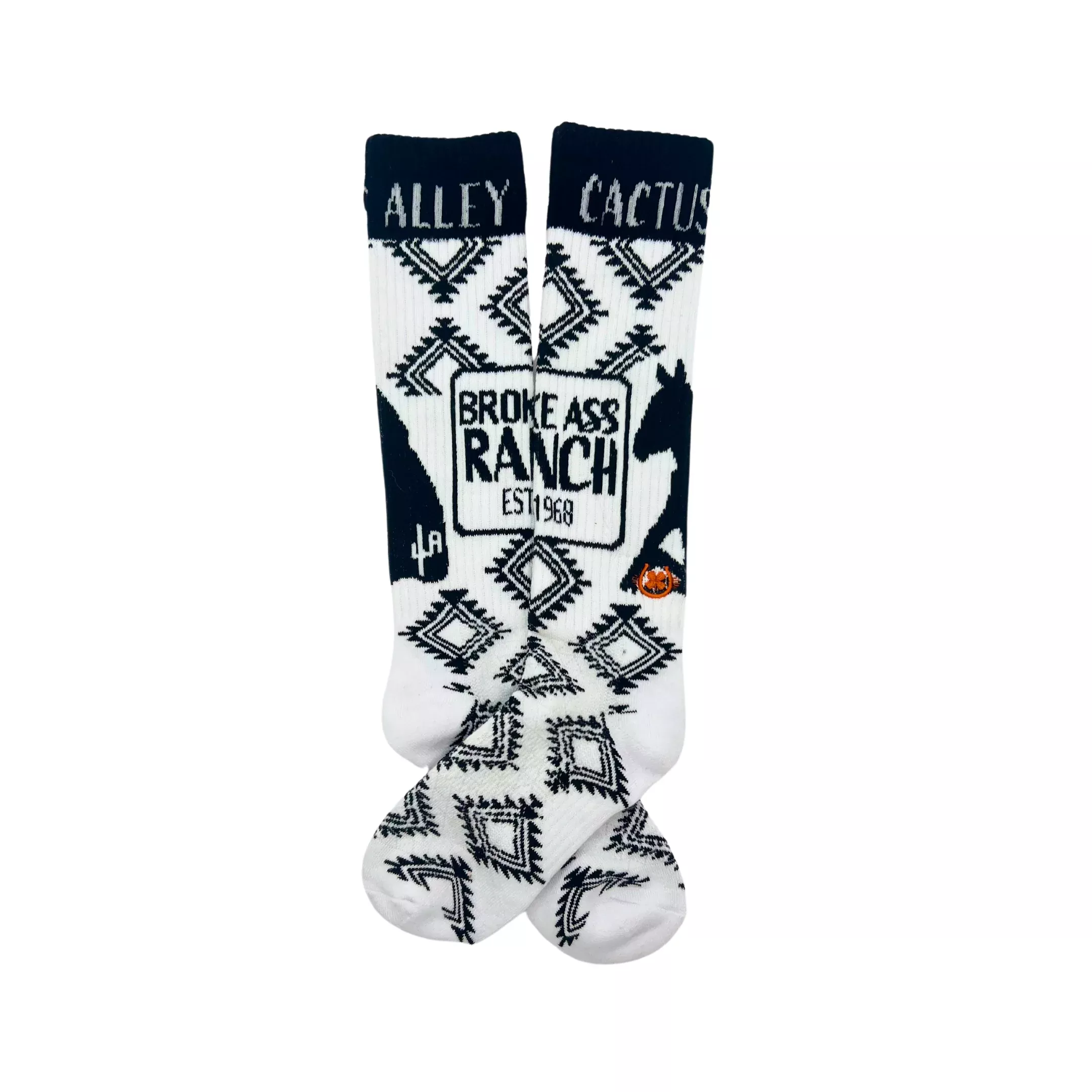 Cactus Alley- Broke Ass Ranch Blk/White Performance Boot Socks
