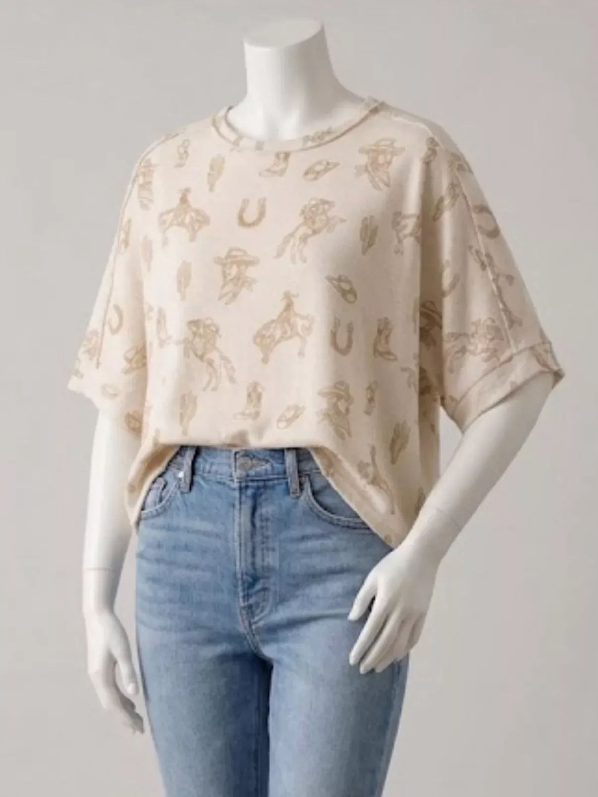 Camel Western Print Oversize Tee