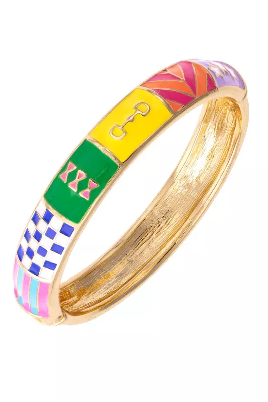 Canvas Style - Talk Derby To Me Sculpted Enamel Hinge Bangle in Multi