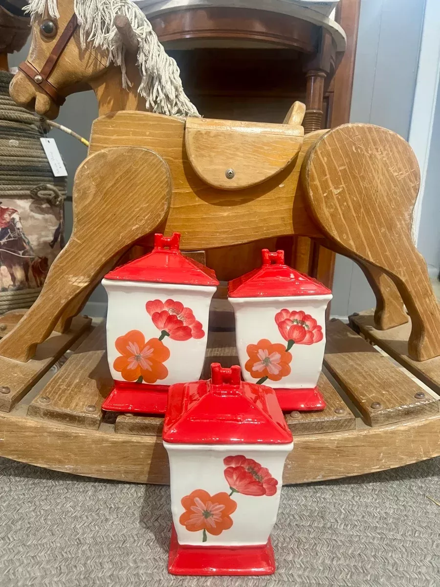 Casa Vero Red Orange Flowers Canisters - Set of 3 KT1113