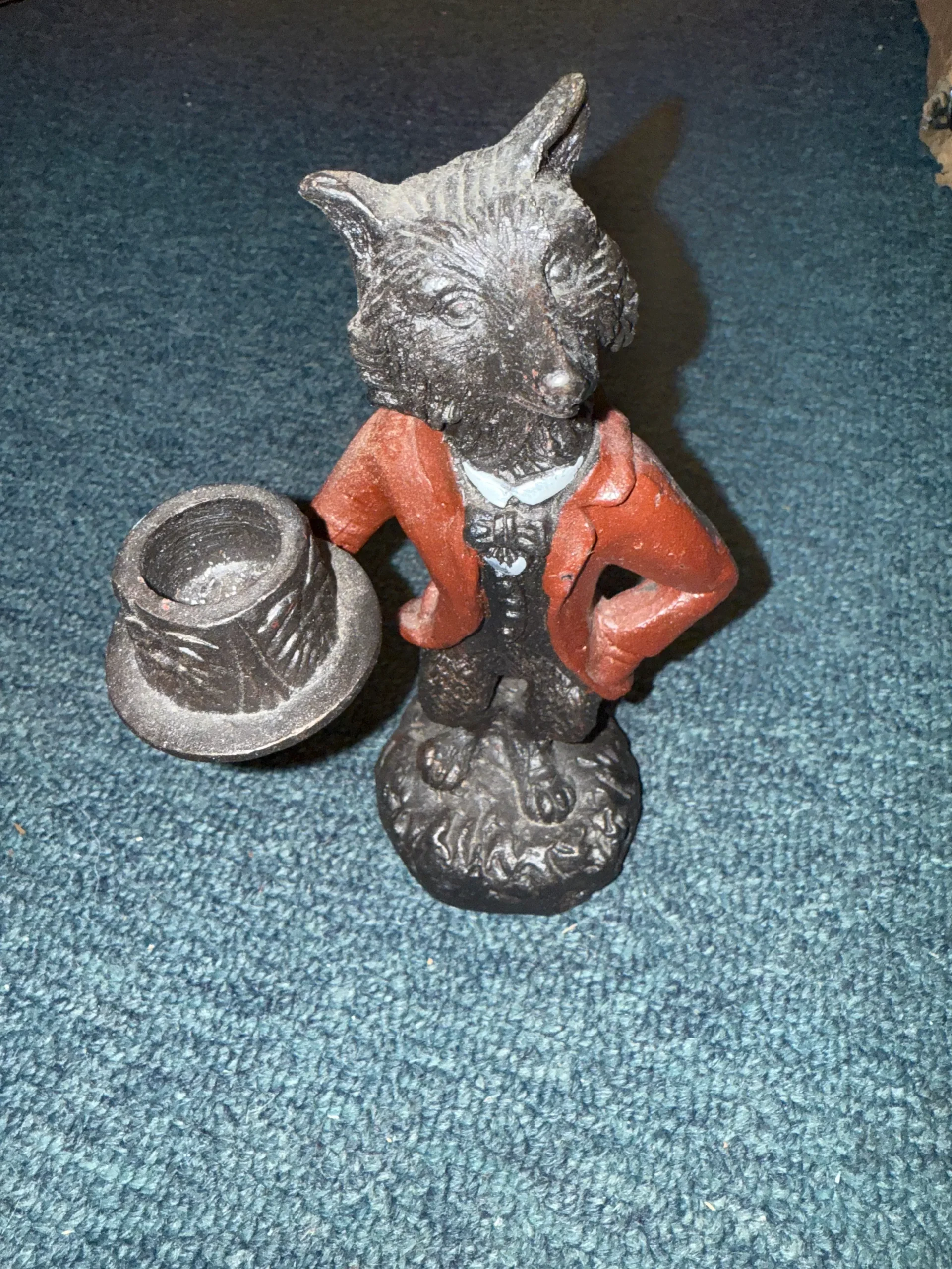 Cast Iron Fox in Scarlet Coat Candle Holder