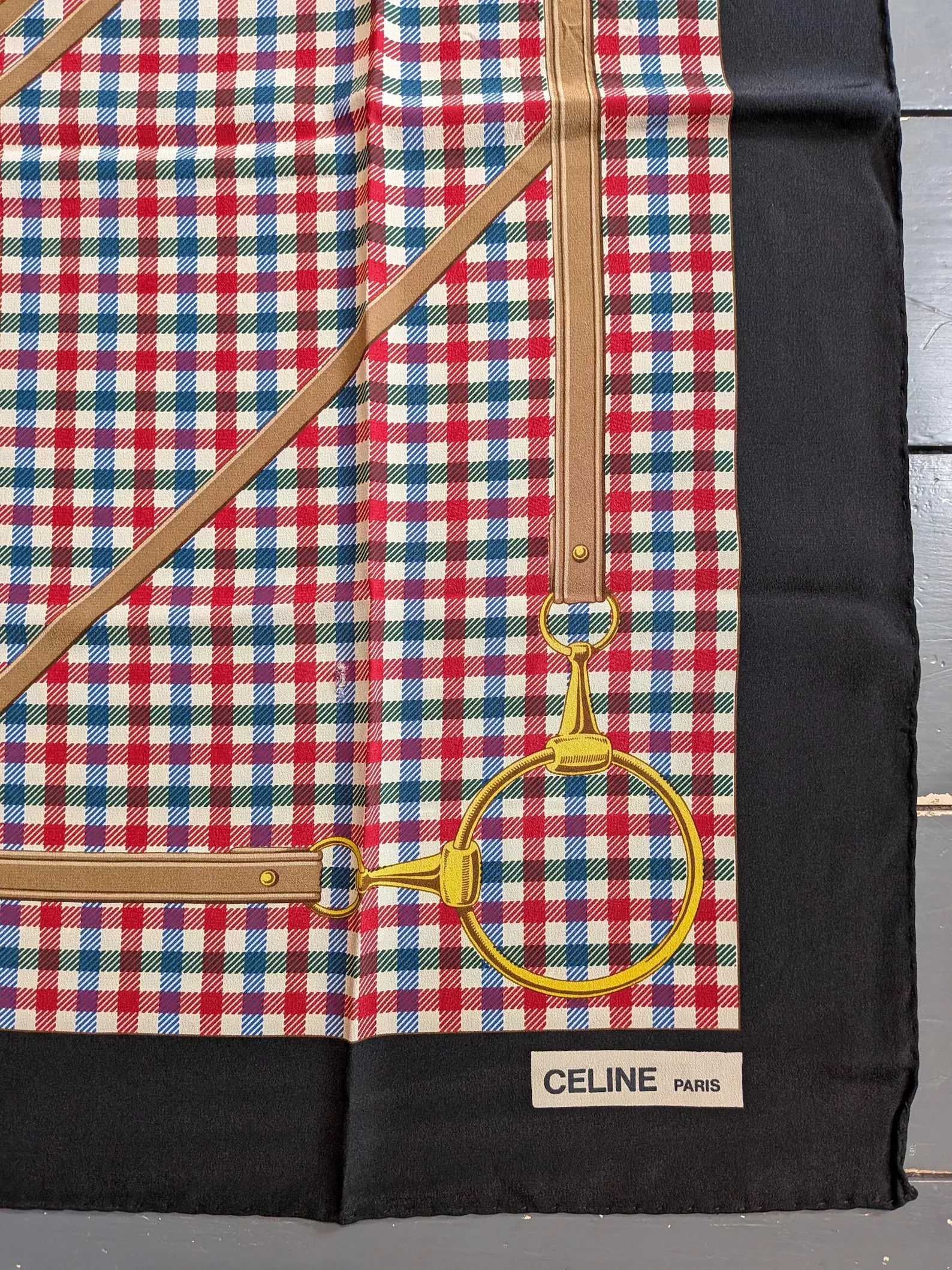 Celine Silk '70s Equestrian Bridle Check Square Scarf