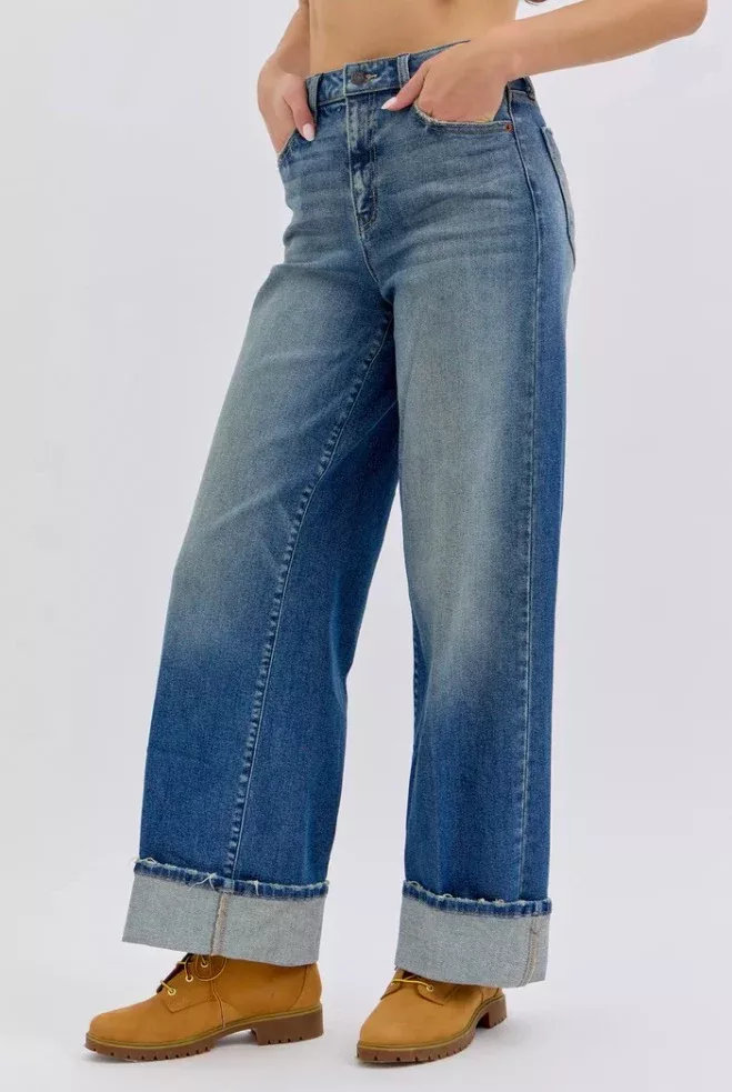 CELLO High Rise Wide Leg w/ Cuff Jeans