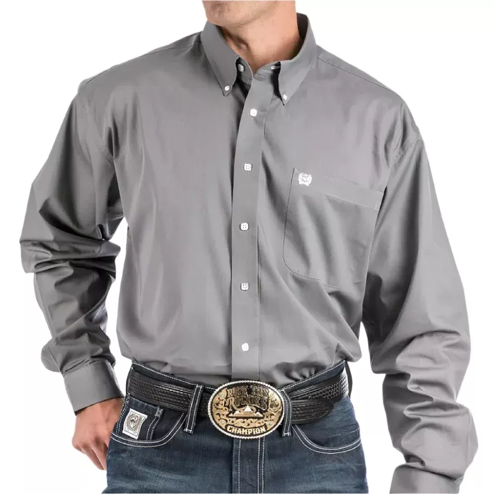 Cinch Men's Solid Grey Button Down Shirt