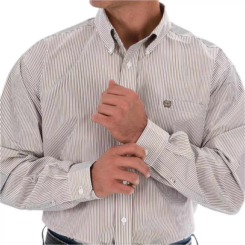 Cinch Men's Stripe Khaki Button Down Shirt