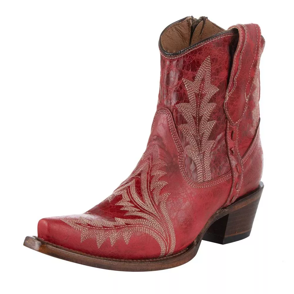 Circle G by Corral Red Embroidered Ankle Bootie