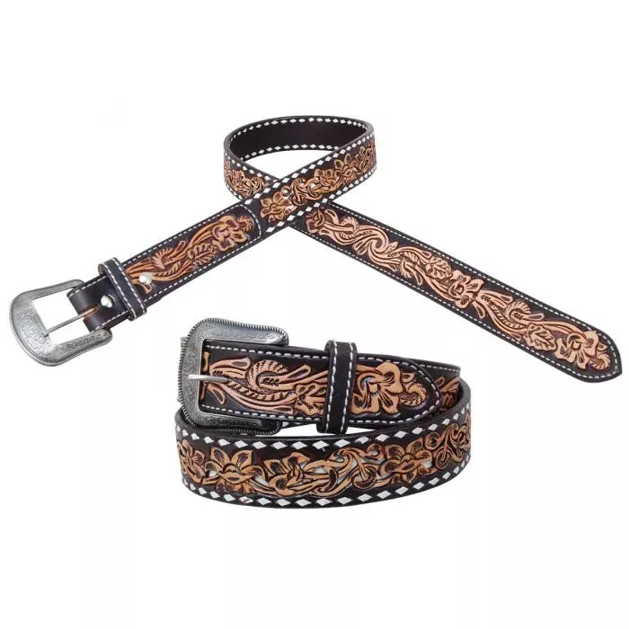 Circle Y White Buckstitch Western Belt