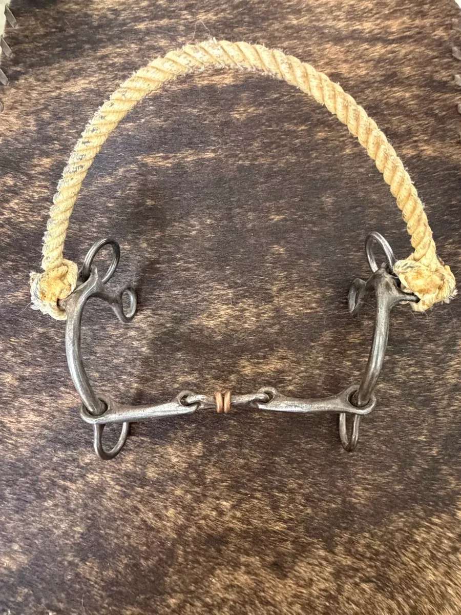 Combination Rope Nose Hackamore with Dogbone Copper Ring Mouth Bit B1345