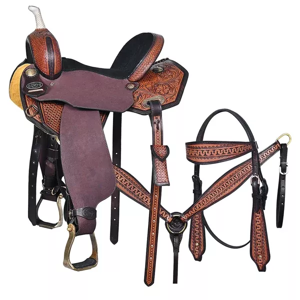 Comfytack Western Saddle Leather Trail Horse Tack Set Brown