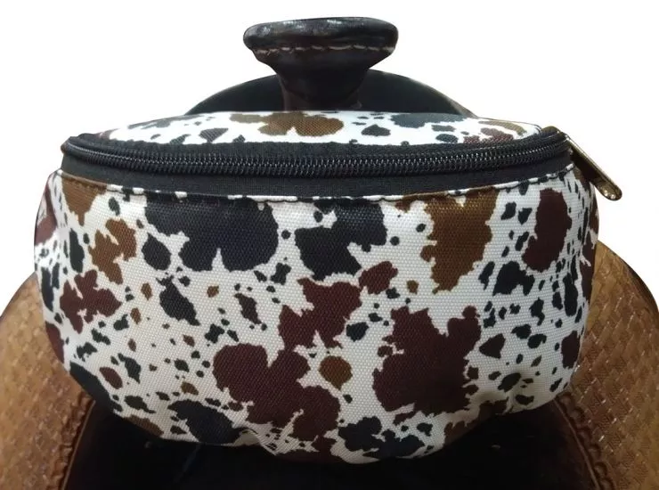 COW PRINT INSULATED NYLON SADDLE POUCH