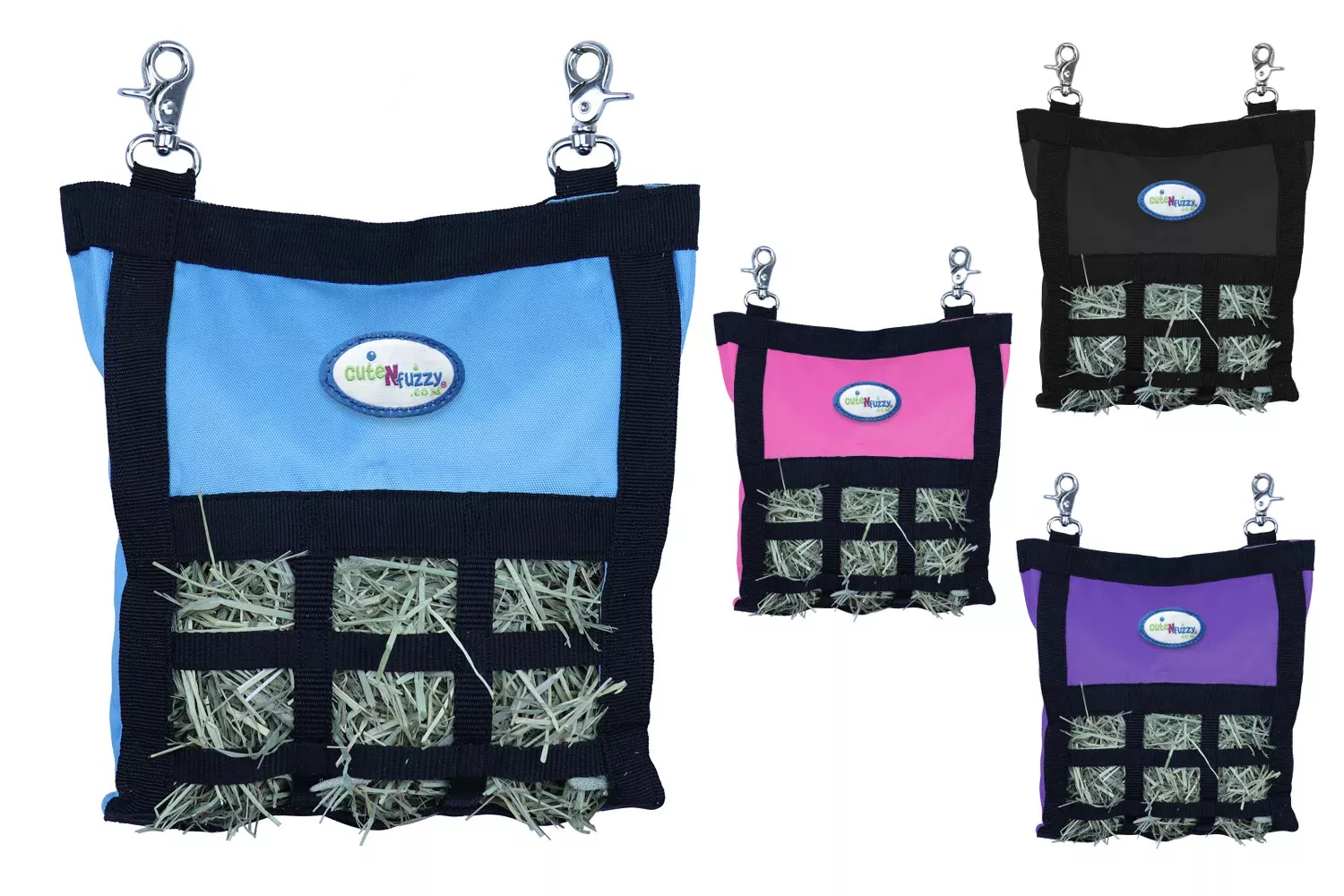 CuteNFuzzy Rabbit & Guinea Pig Hay Bag Feeder with Super Tough Bottom Design | 15 Feeding Openings | Small 10" x 11" x 3" Hanging Hay Feeder | Less Waste, Cleaner Cage | Made in USA Design