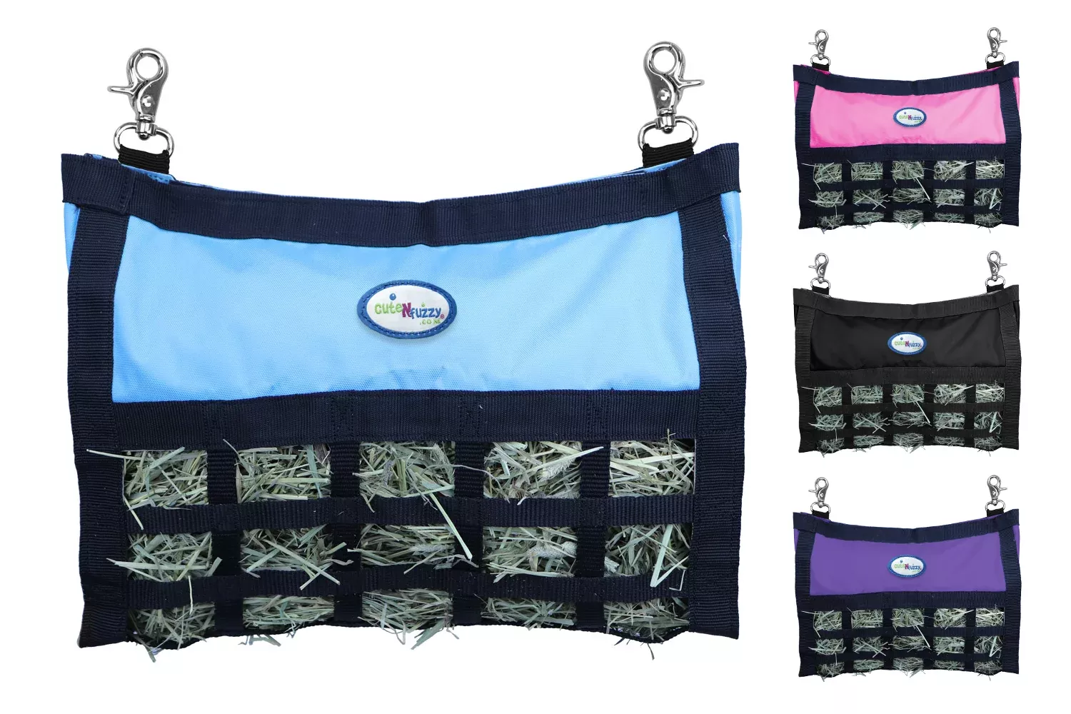CuteNFuzzy Rabbit & Guinea Pig Hay Bag Feeder with Super Tough Bottom Design | 25 Feeding Openings | Large 15" x 11" x 3" Hanging Hay Feeder | Less Waste, Cleaner Cage | Made in USA Design