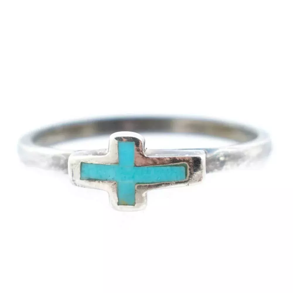 Dainty Turquoise Ring - Cross Stone