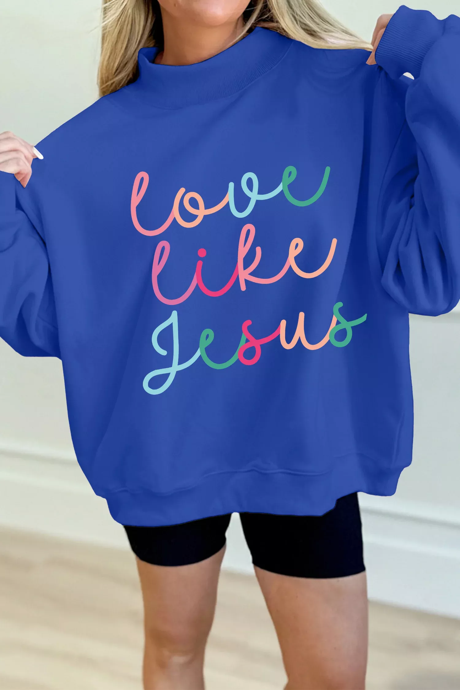 Dark Blue Love Like Jesus Mock Neck Sweatshirt